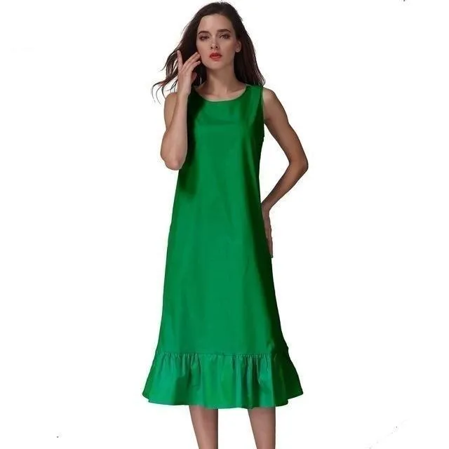 100% Cotton Long Sleeveless Casual Plus Size Mid Calf Dress for Women