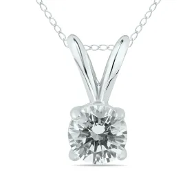 1/2 Carat (H-I Color, Si1-Si2 Clarity) Ags Certified Diamond Solitaire Pendant In 14K White Gold