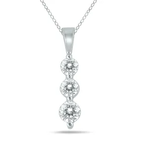 1/2 Carat Tw Three Stone Diamond Pendant In 10K White Gold