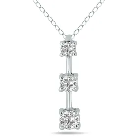 1/2 Ctw Three Stone Lab Grown Diamond Bar Pendant In 10K White Gold