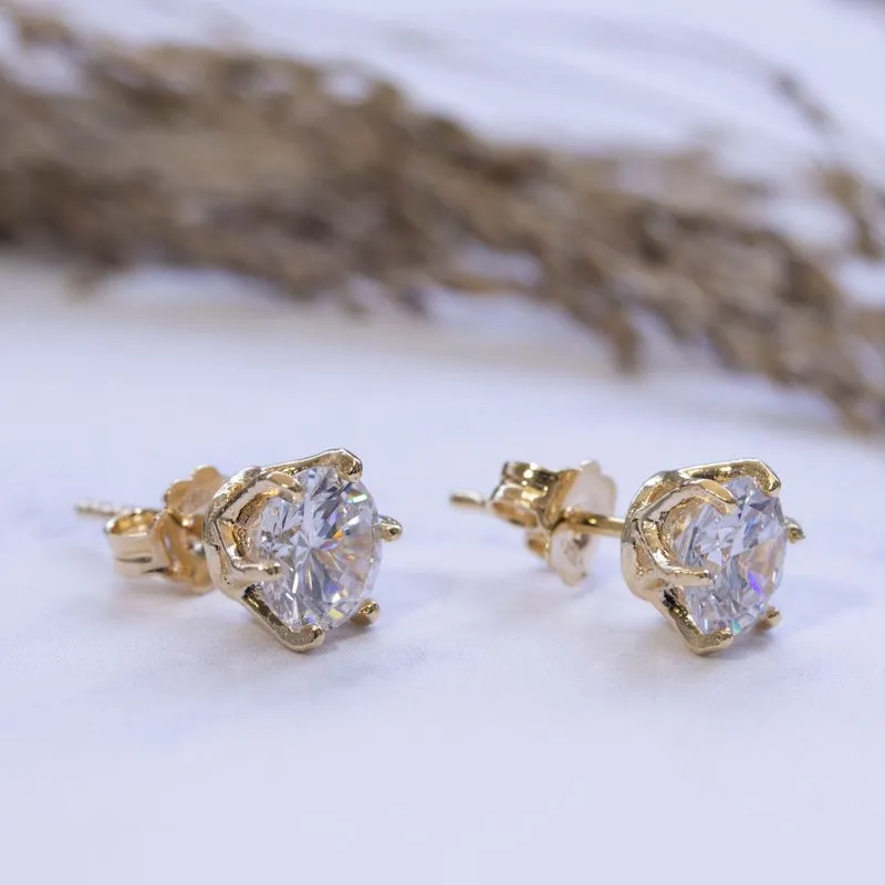 14K Gold Plated, 7mm CZ Stud Earrings - December Birthstone