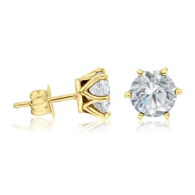 14K Gold Plated, 7mm CZ Stud Earrings - December Birthstone