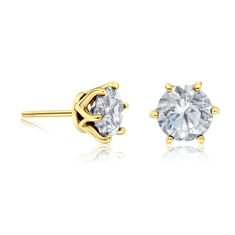 14K Gold Plated, 7mm CZ Stud Earrings - December Birthstone