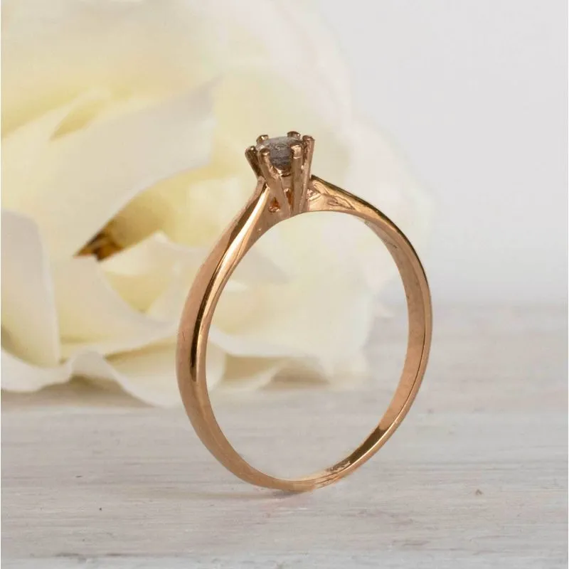 14K Rose Gold Round Brown Labradorite 3mm Ring