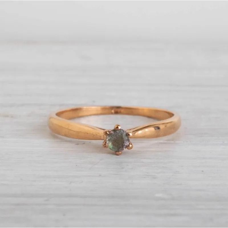 14K Rose Gold Round Brown Labradorite 3mm Ring