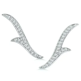 1/5 Ctw Genuine Diamond Leaf Climber Earrings In 14K White Gold