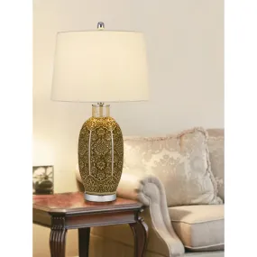 150W 3 Way Olive Ceramic Table Lamp With Hardback Taper Fabric Drum Shade, Cinnamon By Cal Lighting