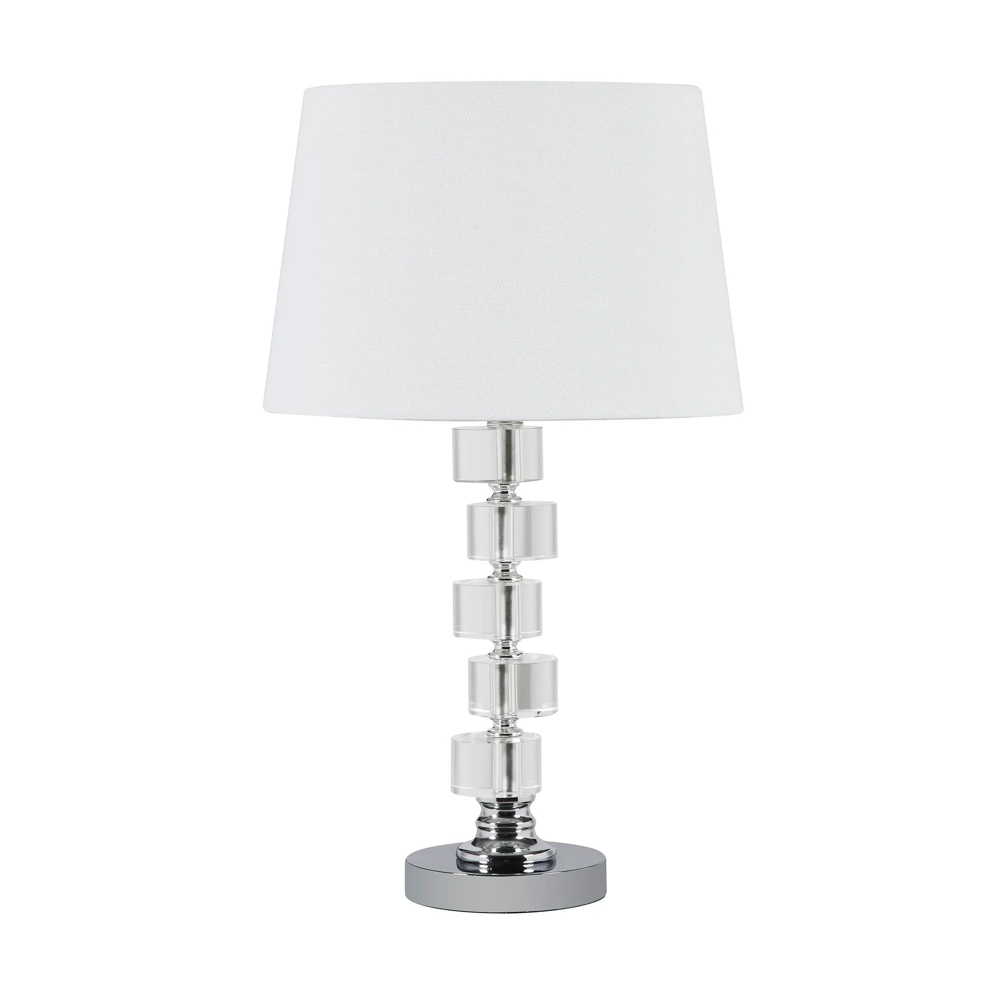 20" Silver Crystal Stacked Geo Cubes Table Lamp With White Classic Empire Shade By Homeroots