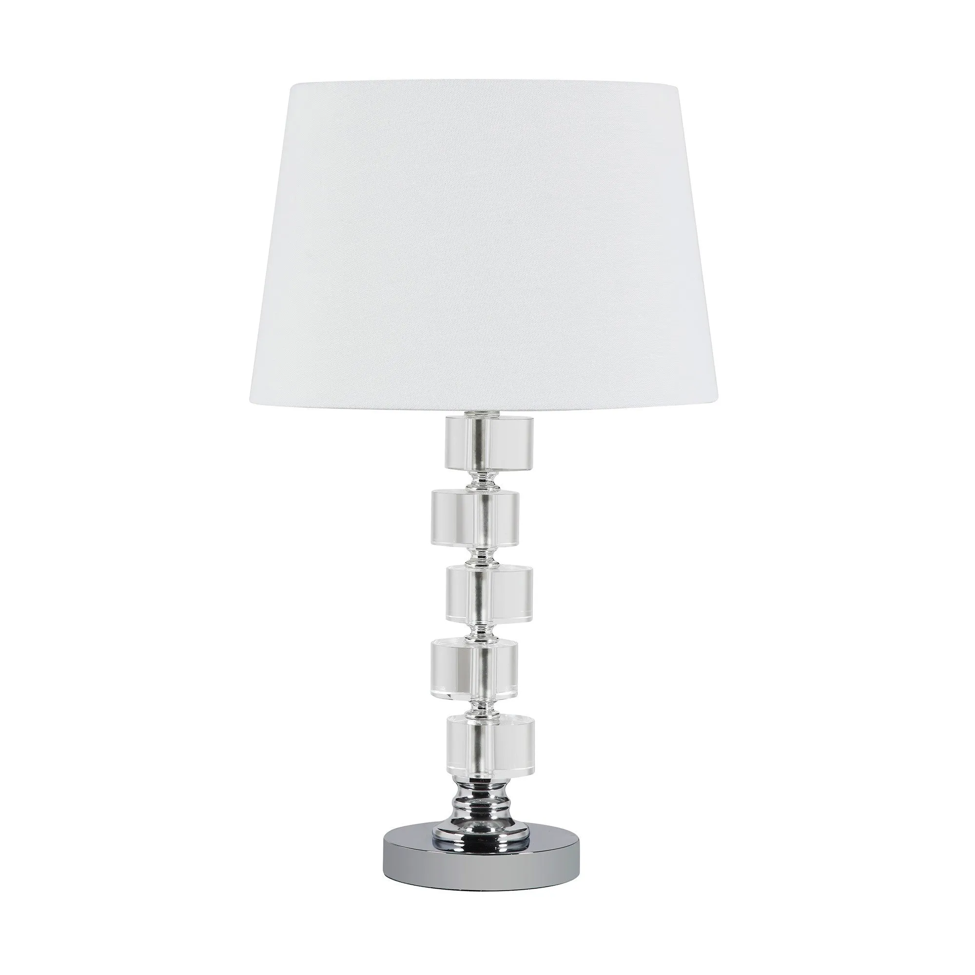 20" Silver Crystal Stacked Geo Cubes Table Lamp With White Classic Empire Shade By Homeroots