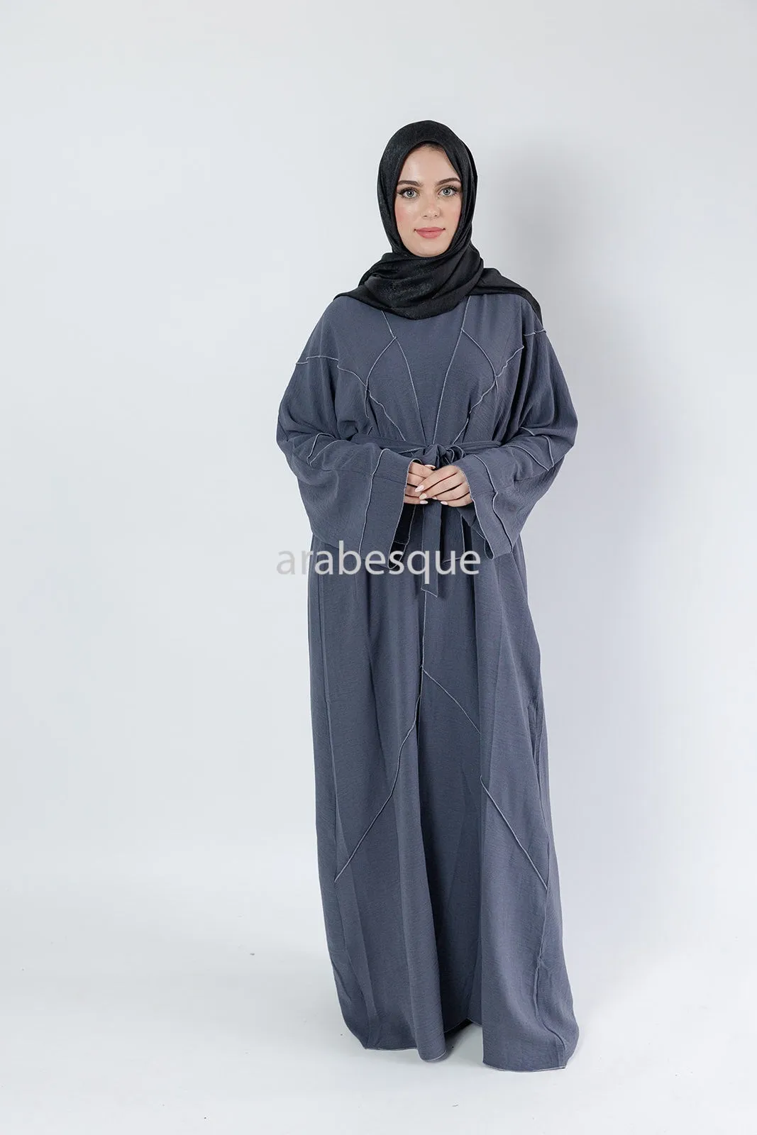 4 Piece set Crushed Polyester Open Abaya