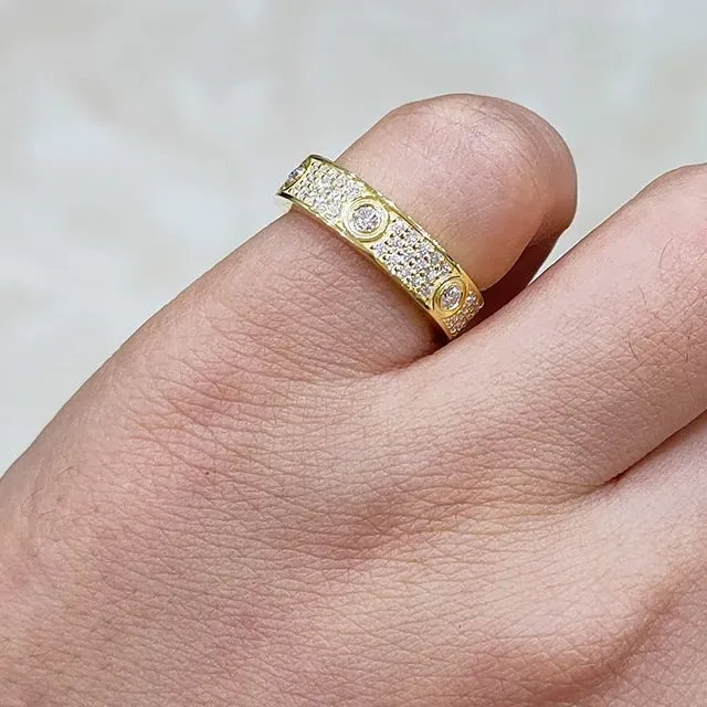 925 Silver Yellow Gold Plated Classic Luxury Love Ring for Women