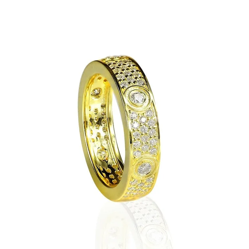 925 Silver Yellow Gold Plated Classic Luxury Love Ring for Women