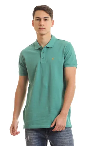 97899 Upper Buttoned Cotton Pique Polo Shirt - Dark Aquamarine Green