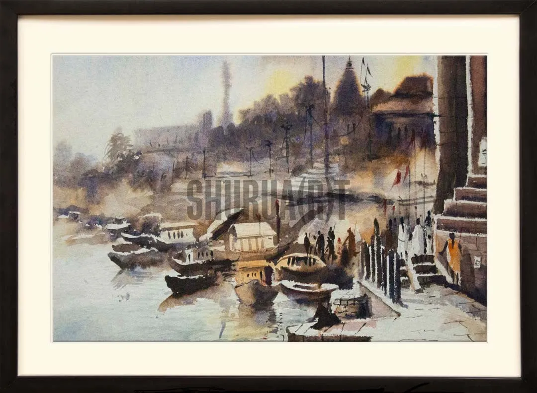 A beautiful painting of a ghat in Banaras