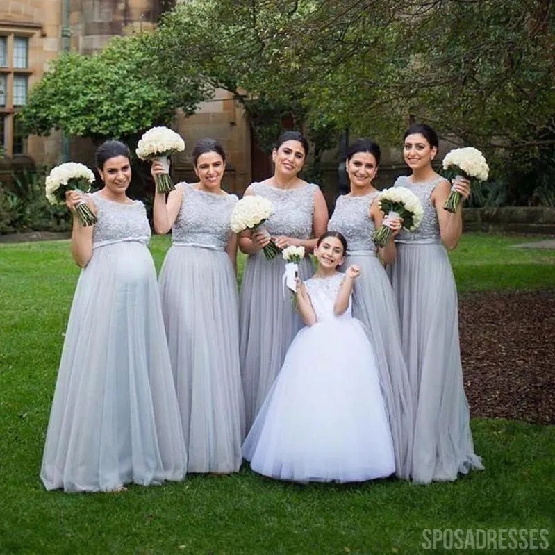 A-line Tulle Beteau Sleeveless Cheap Long Bridesmaid Dresses Online, WG839