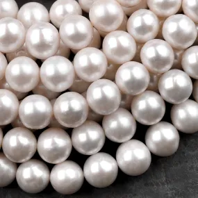 AA Genuine White Freshwater Pearl 6mm 8mm 9mm 10mm 12mm Round Pearl Shimmery Iridescent Classic White Pearl 15.5" Strand