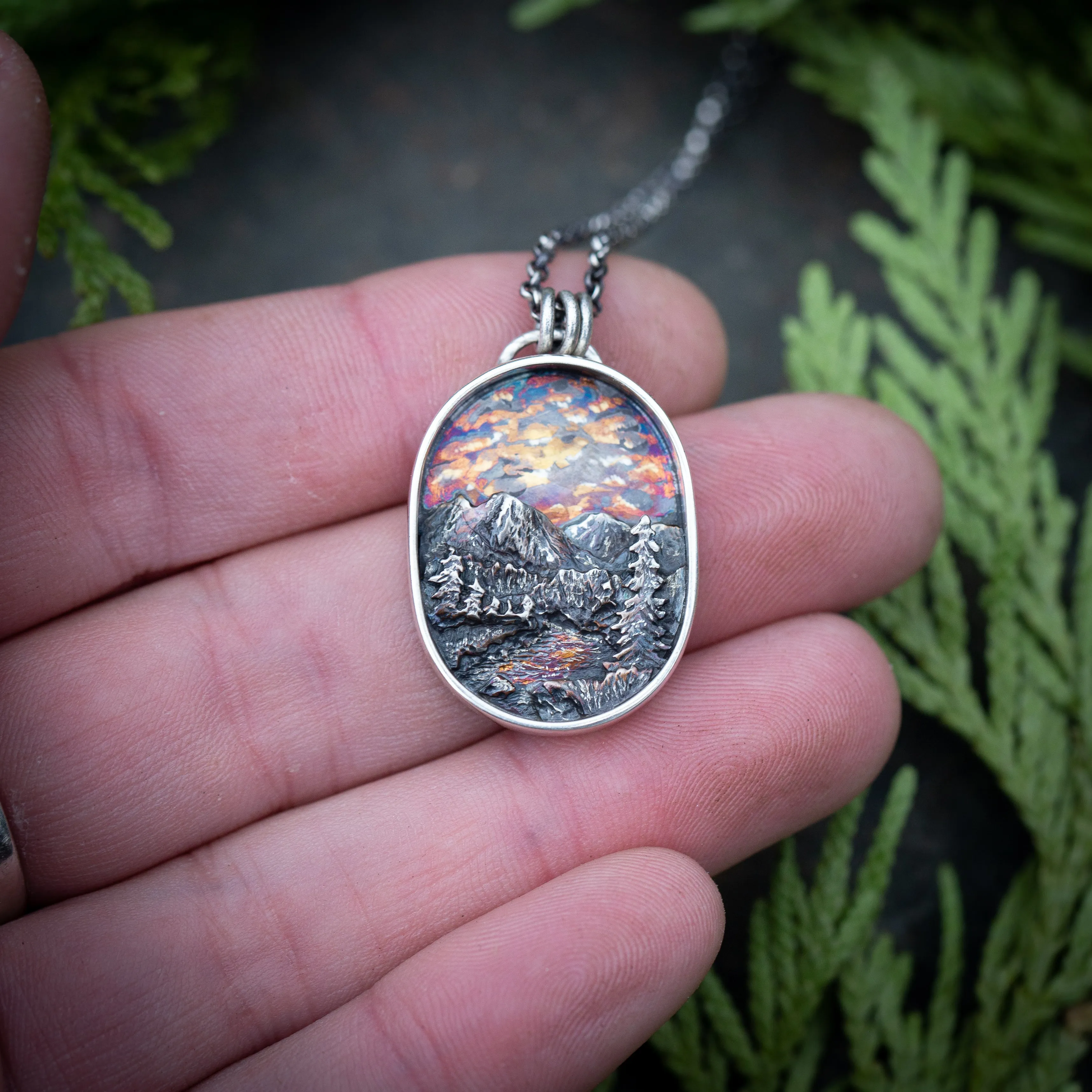 Abundance III- Mountain Meadow Sterling Silver and 24k Gold Sunset Pendant