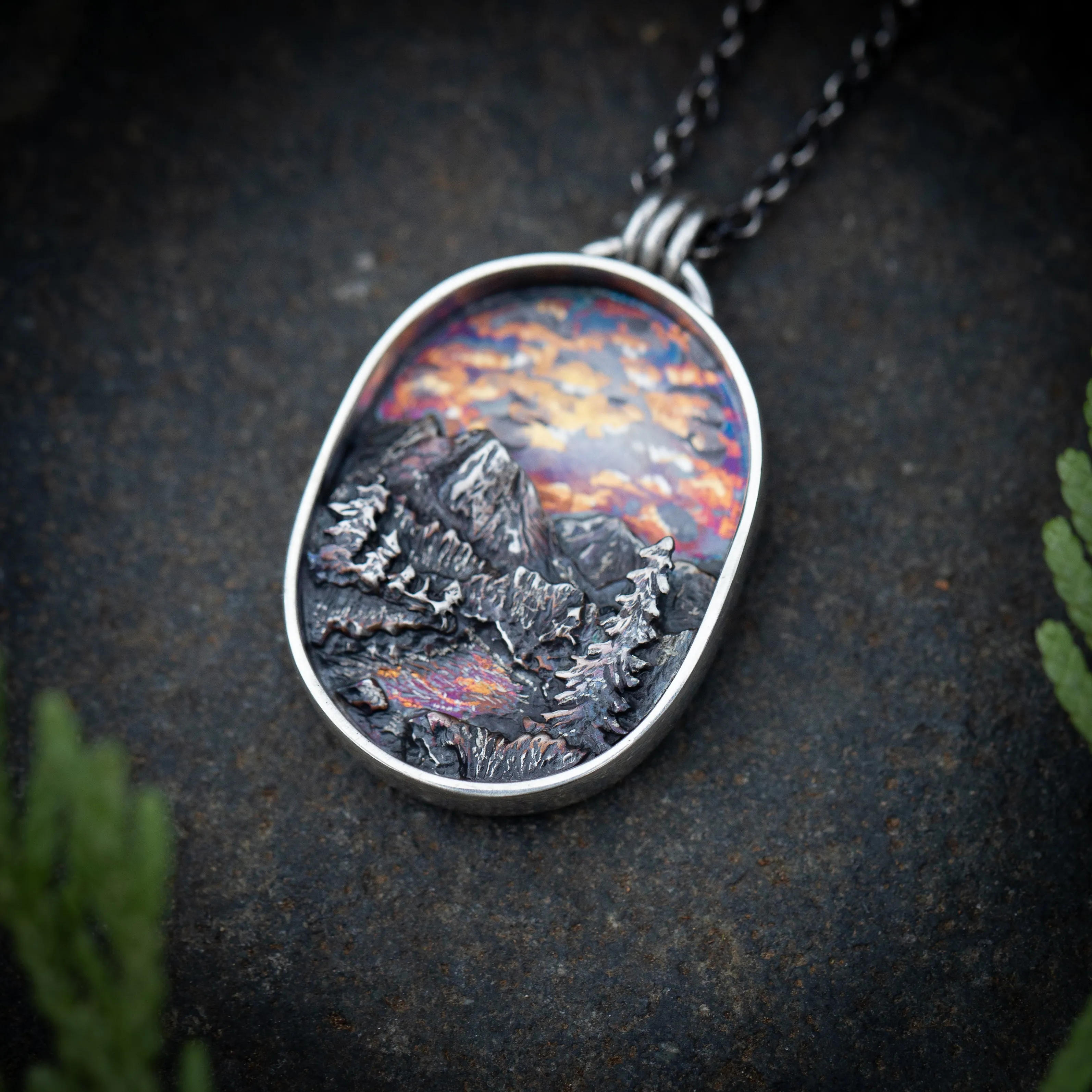 Abundance III- Mountain Meadow Sterling Silver and 24k Gold Sunset Pendant