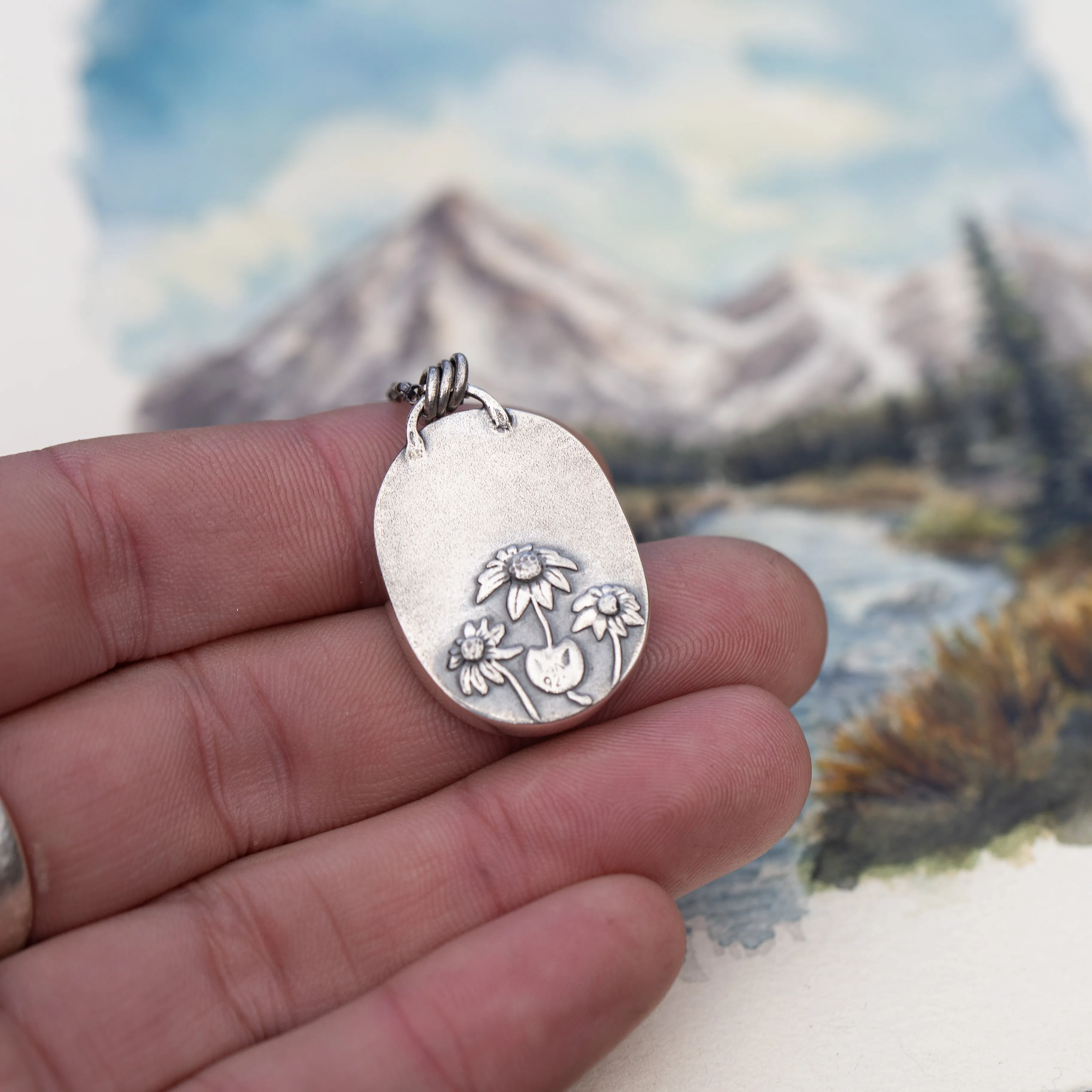 Abundance III- Mountain Meadow Sterling Silver and 24k Gold Sunset Pendant