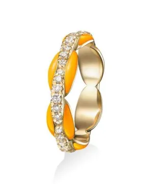 Ada Neon Orange Enamel and Diamond Pinky Ring