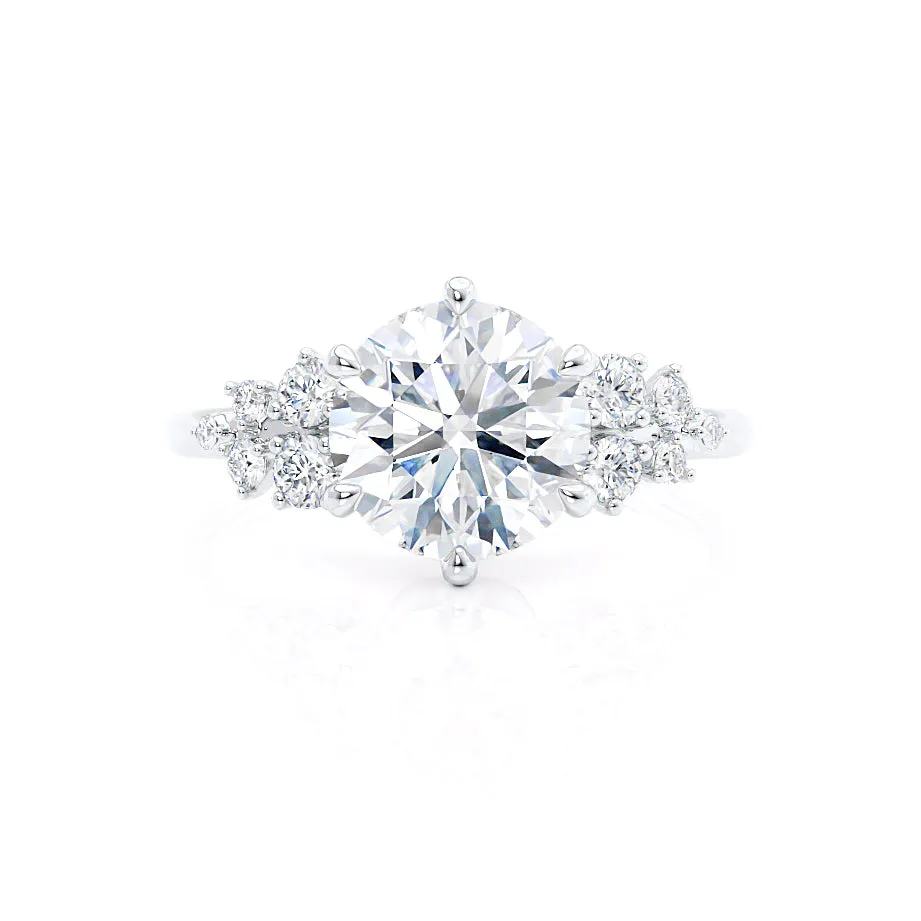 ALYA - Round Lab Diamond Starburst Cluster Shoulder Set Engagement Ring 950 Platinum