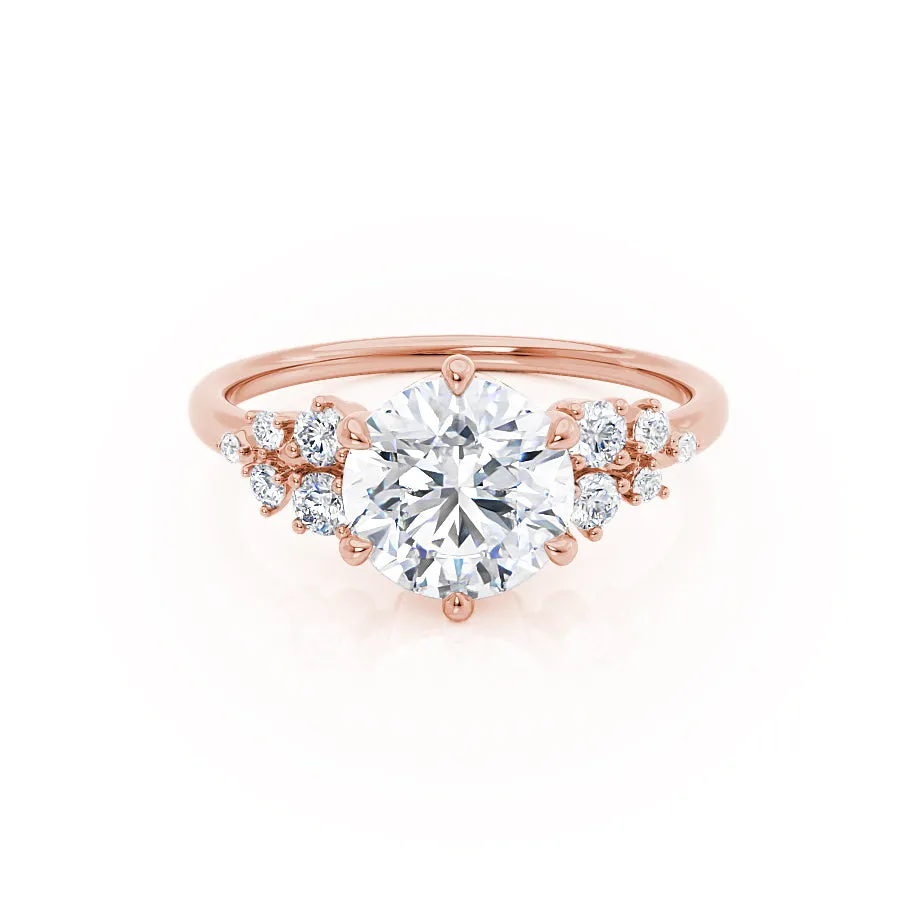 ALYA - Round Moissanite Starburst Cluster Shoulder Set Engagement Ring 18k Rose Gold