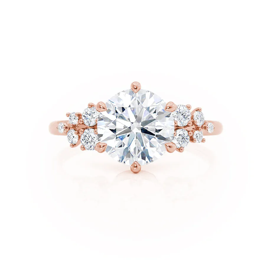 ALYA - Round Moissanite Starburst Cluster Shoulder Set Engagement Ring 18k Rose Gold