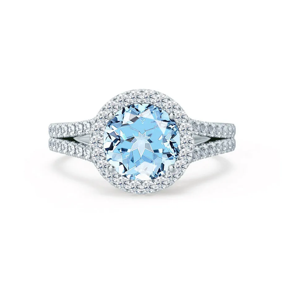 AMELIA - Chatham® Lab Grown Aqua Spinel & Diamond 18k White Gold Halo Ring