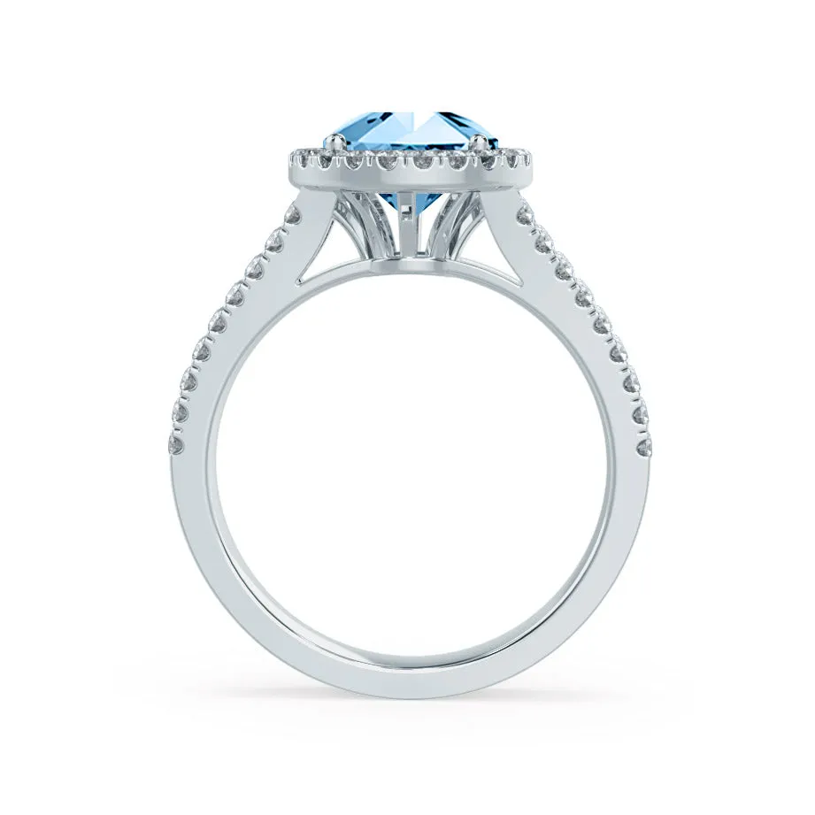 AMELIA - Chatham® Lab Grown Aqua Spinel & Diamond 18k White Gold Halo Ring