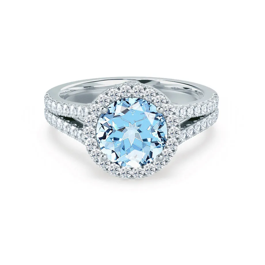 AMELIA - Chatham® Lab Grown Aqua Spinel & Diamond 18k White Gold Halo Ring