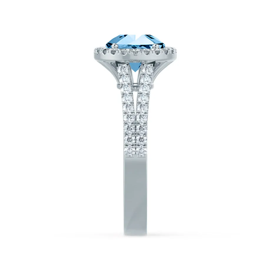 AMELIA - Chatham® Lab Grown Aqua Spinel & Diamond 18k White Gold Halo Ring