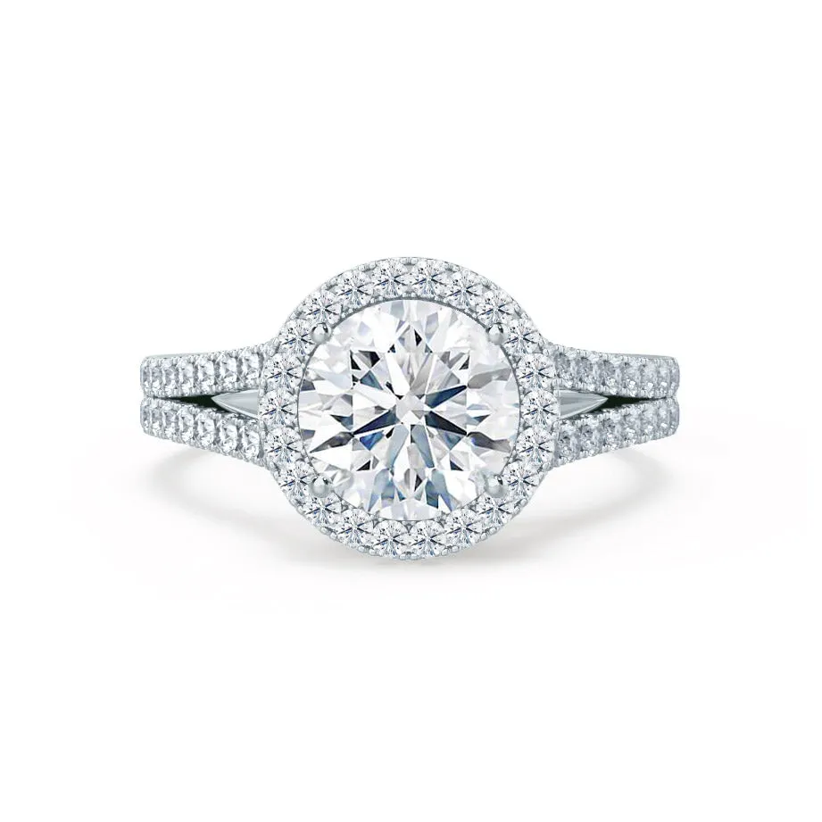 AMELIA - Round Lab Diamond 950 Platinum Halo Ring