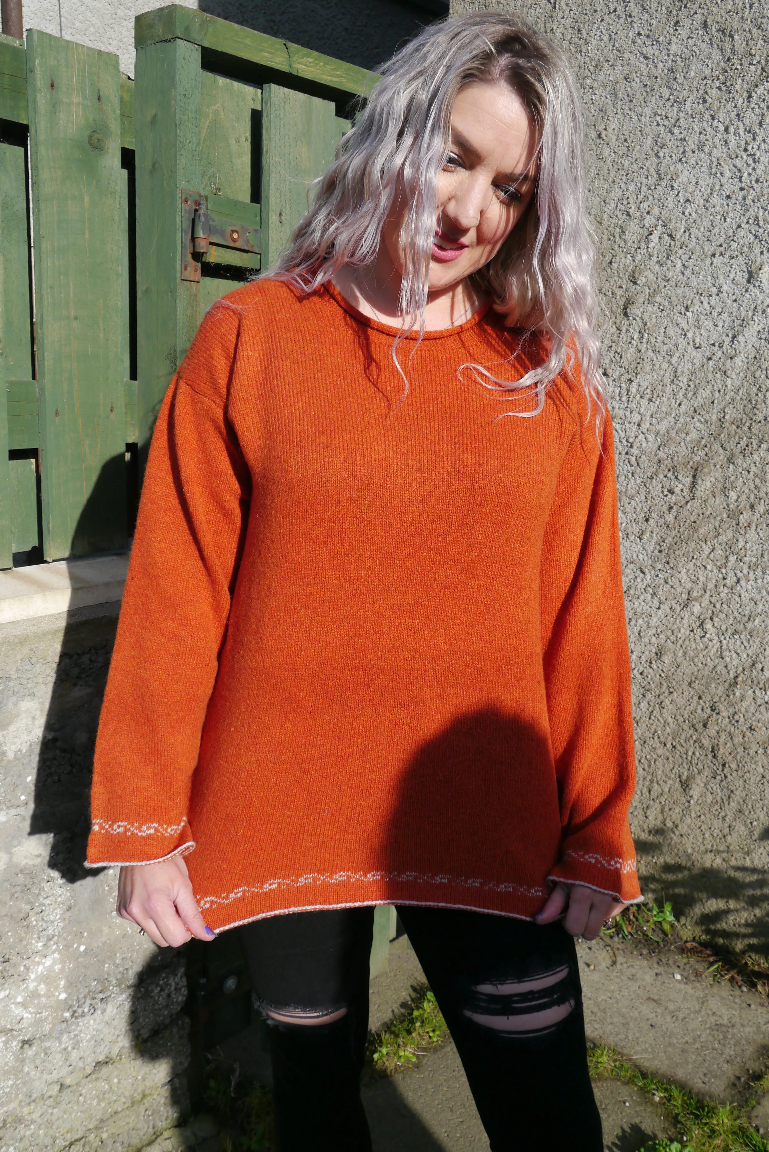 Annie Glue Paint Box Curl Neck Jumper in Orange