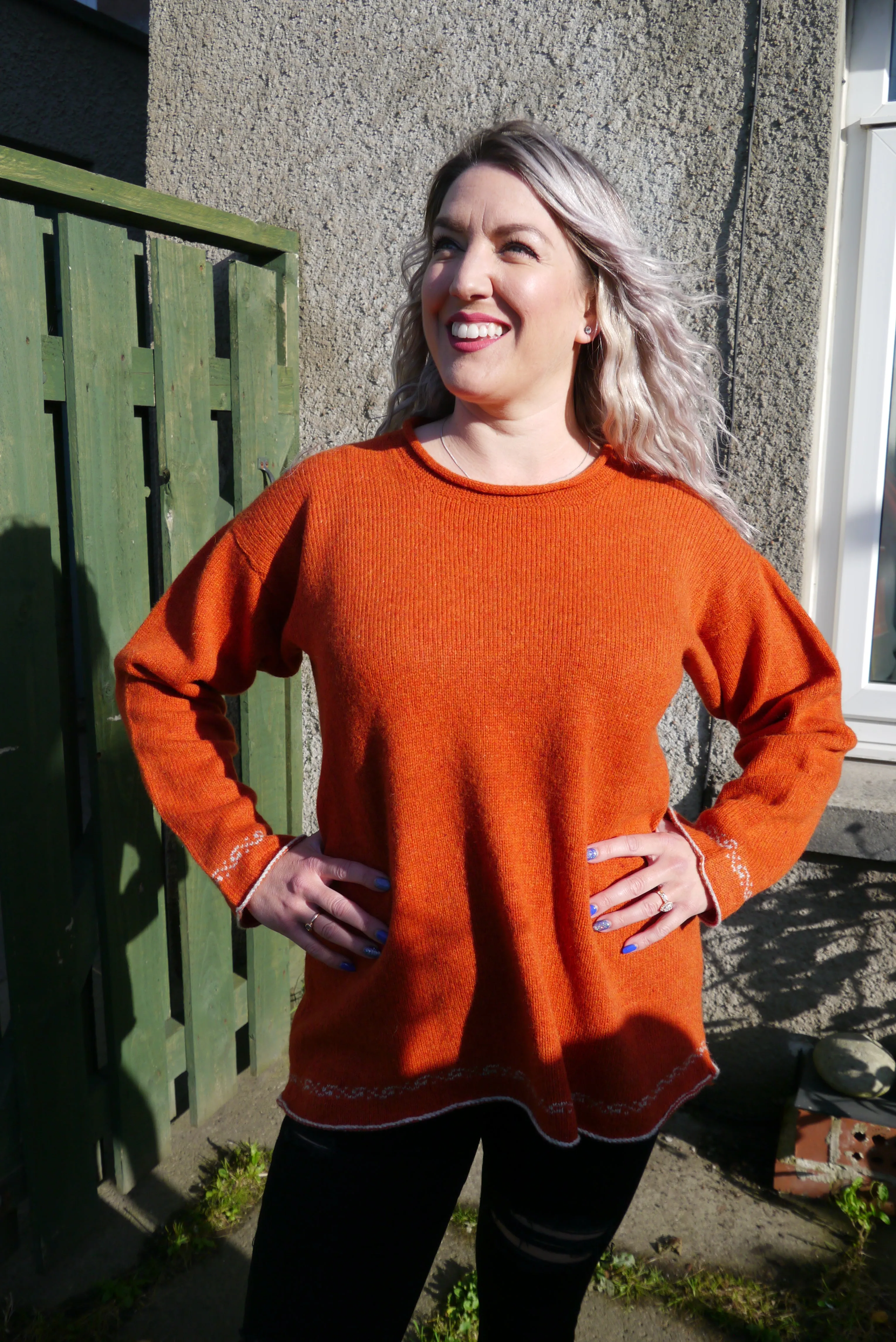 Annie Glue Paint Box Curl Neck Jumper in Orange