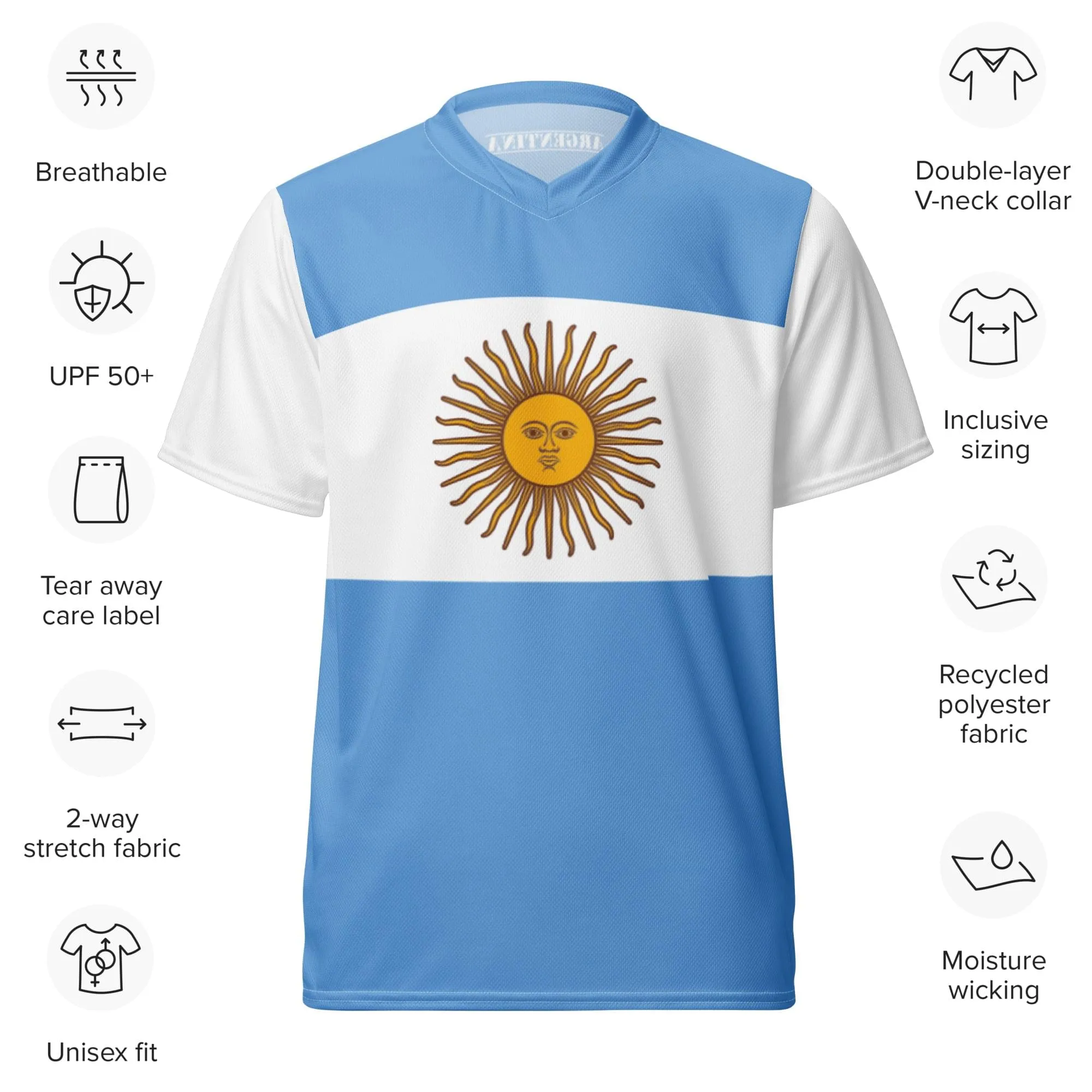 Argentina Flag Recycled Polyester Unisex Sports Jersey