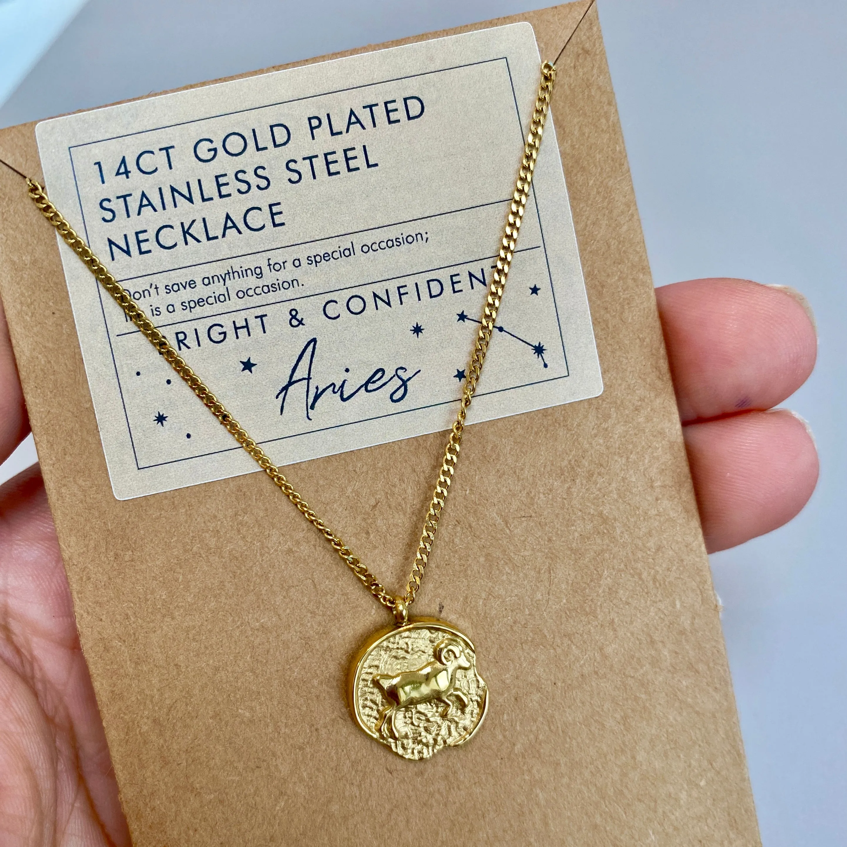 Aries Gold Zodiac Pendant Necklace