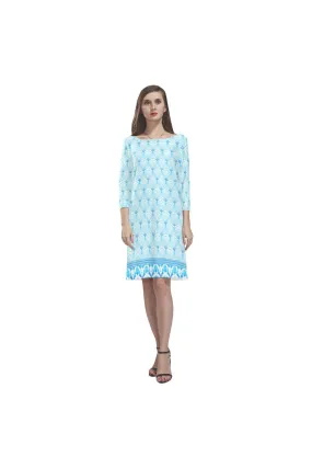 art deco aqua 100 Rhea Loose Round Neck Dress(Model D22)