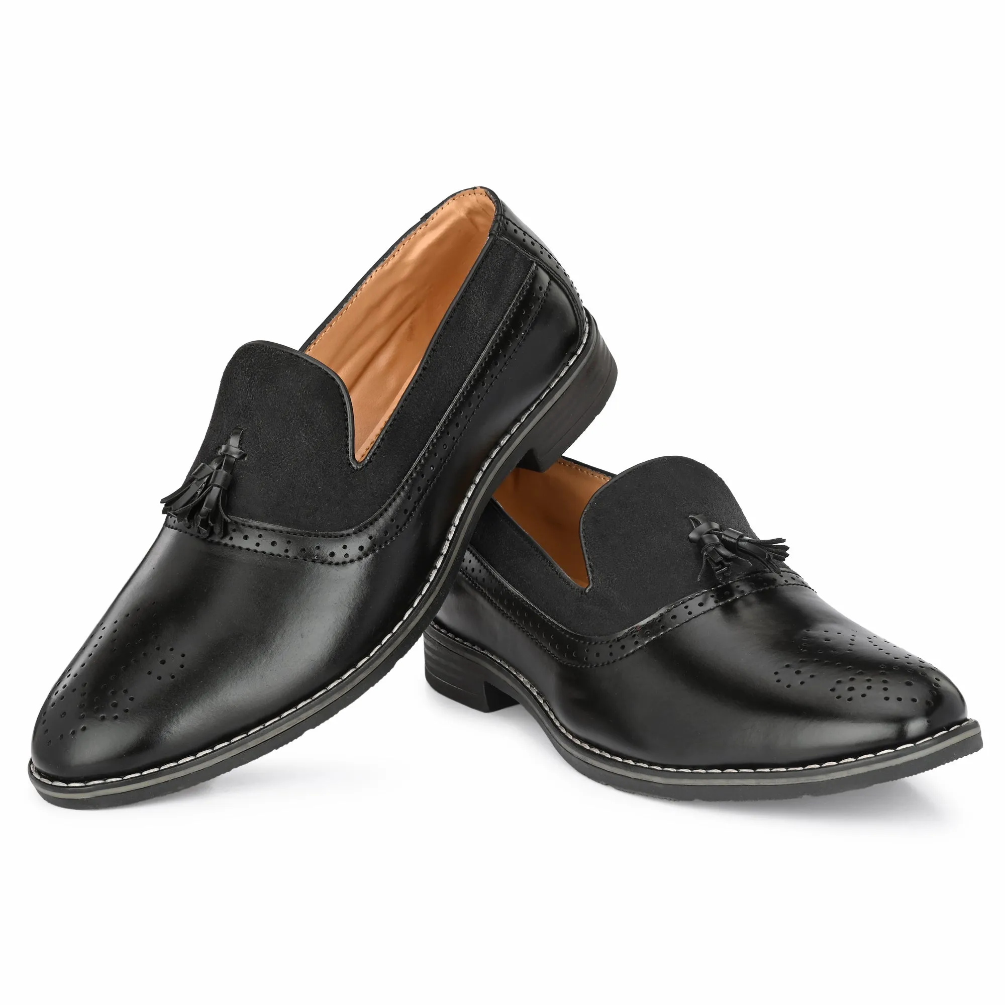 Attitudist Unisex Handcrafted Black Tassel Loafer With Knotted Laces In Moccassin Style