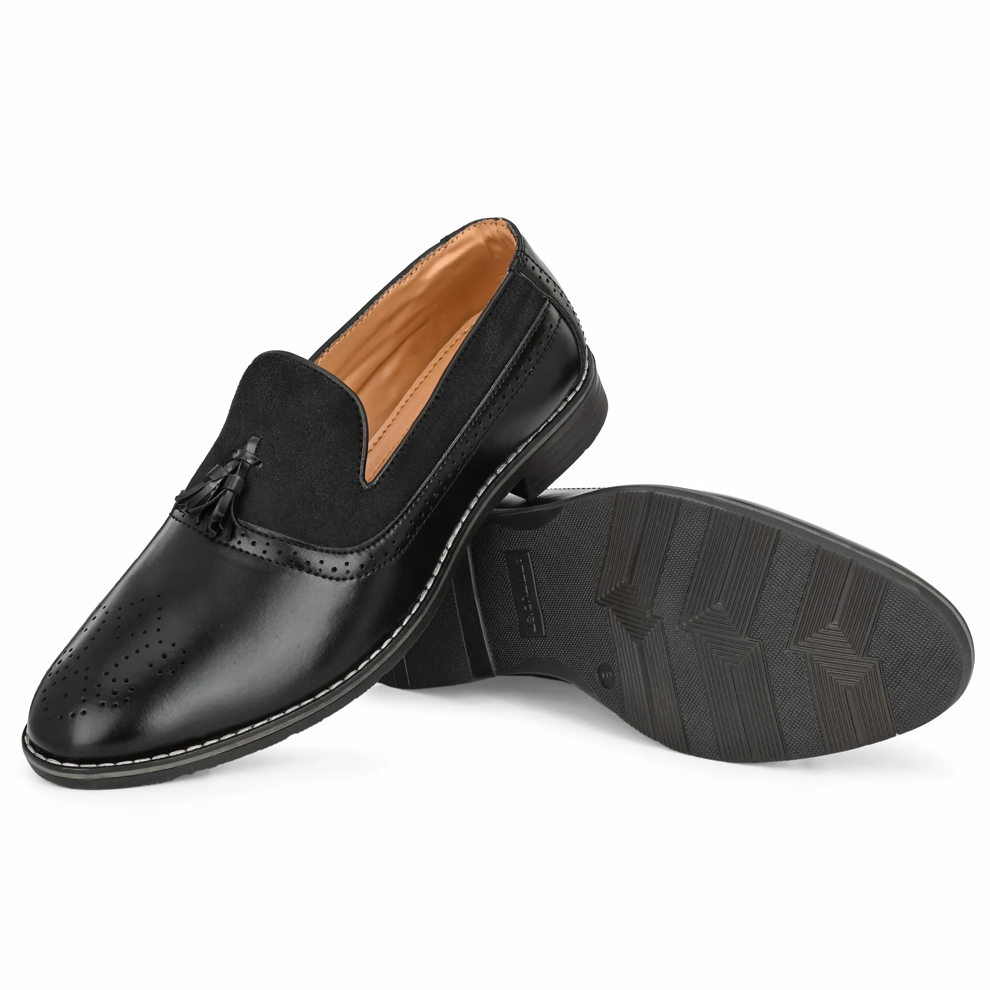 Attitudist Unisex Handcrafted Black Tassel Loafer With Knotted Laces In Moccassin Style