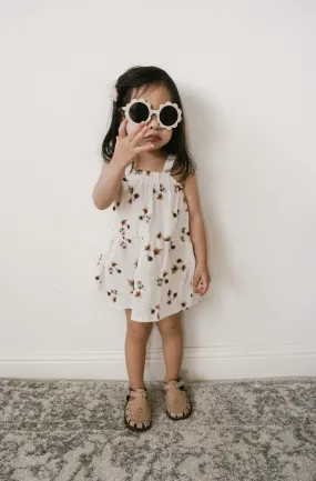 Baby dress / floral muslin - cream