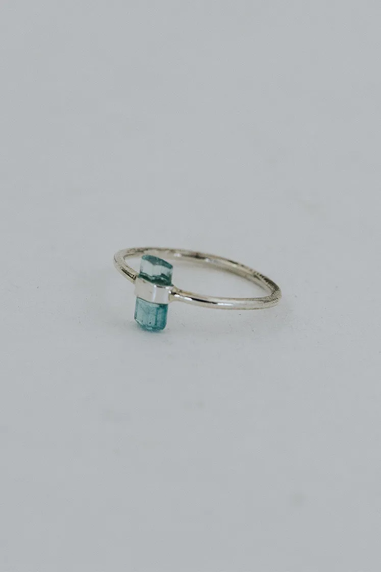 Banded Crystal Ring - Aqua Tourmaline - Sterling Silver