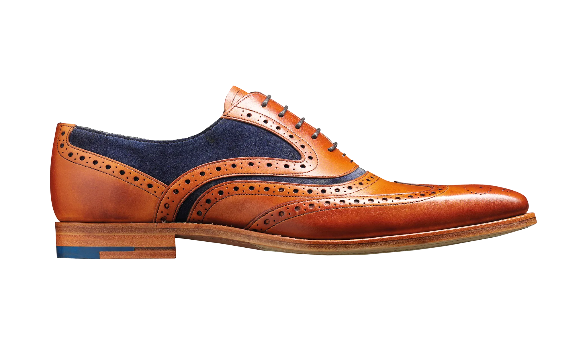 Barker McClean Classic Full Brogue Oxford Shoe - Cedar Calf / Navy Suede