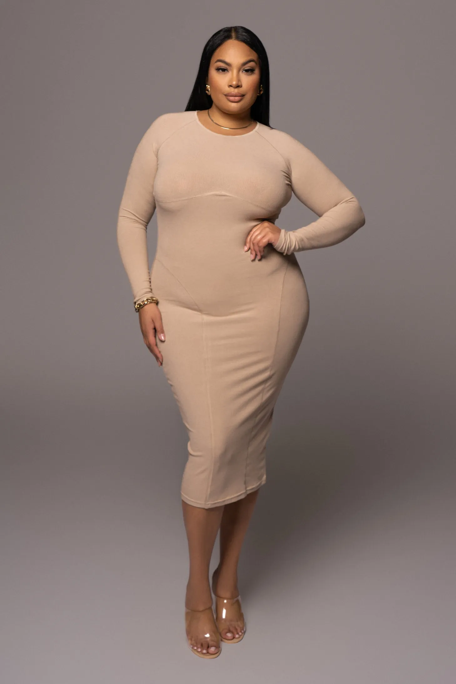 Beige High Expectations Midi Dress