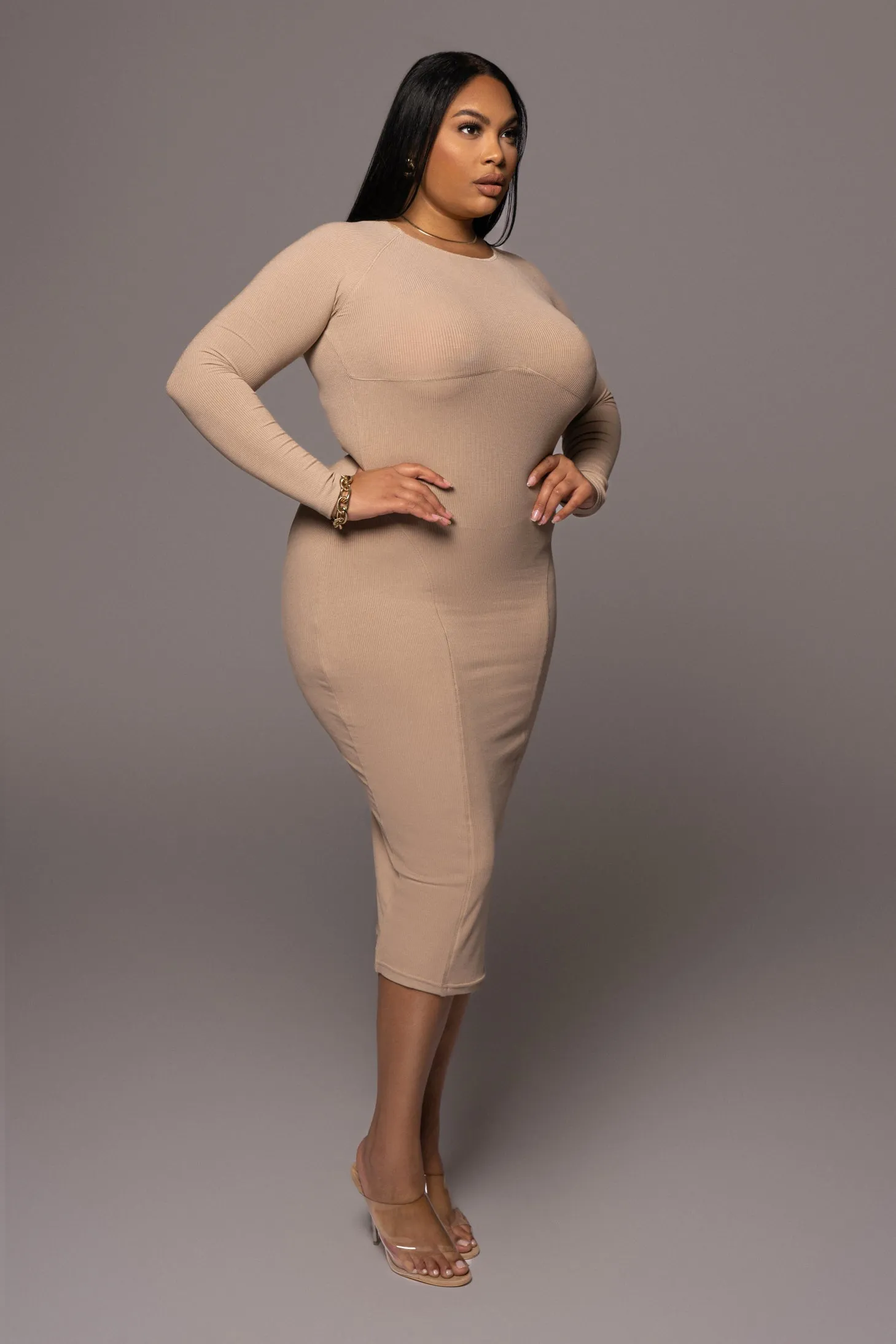 Beige High Expectations Midi Dress