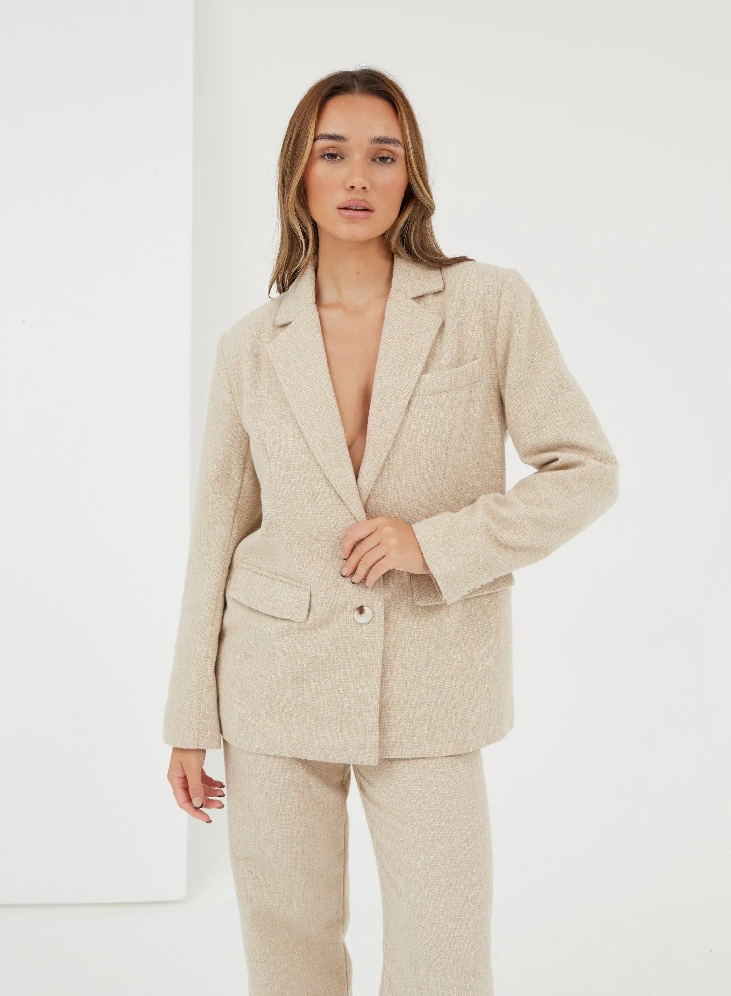 Beige Textured Wool Blazer - Bradshaw