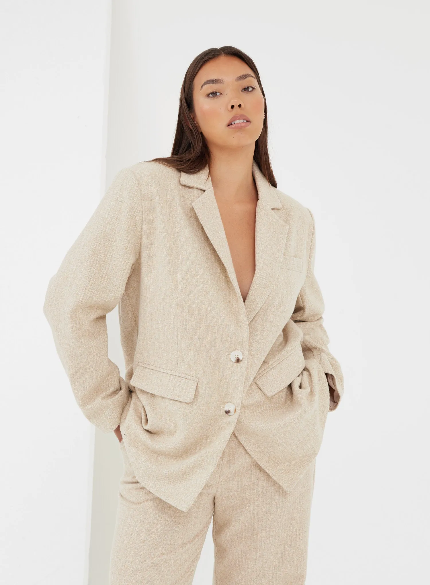 Beige Textured Wool Blazer - Bradshaw