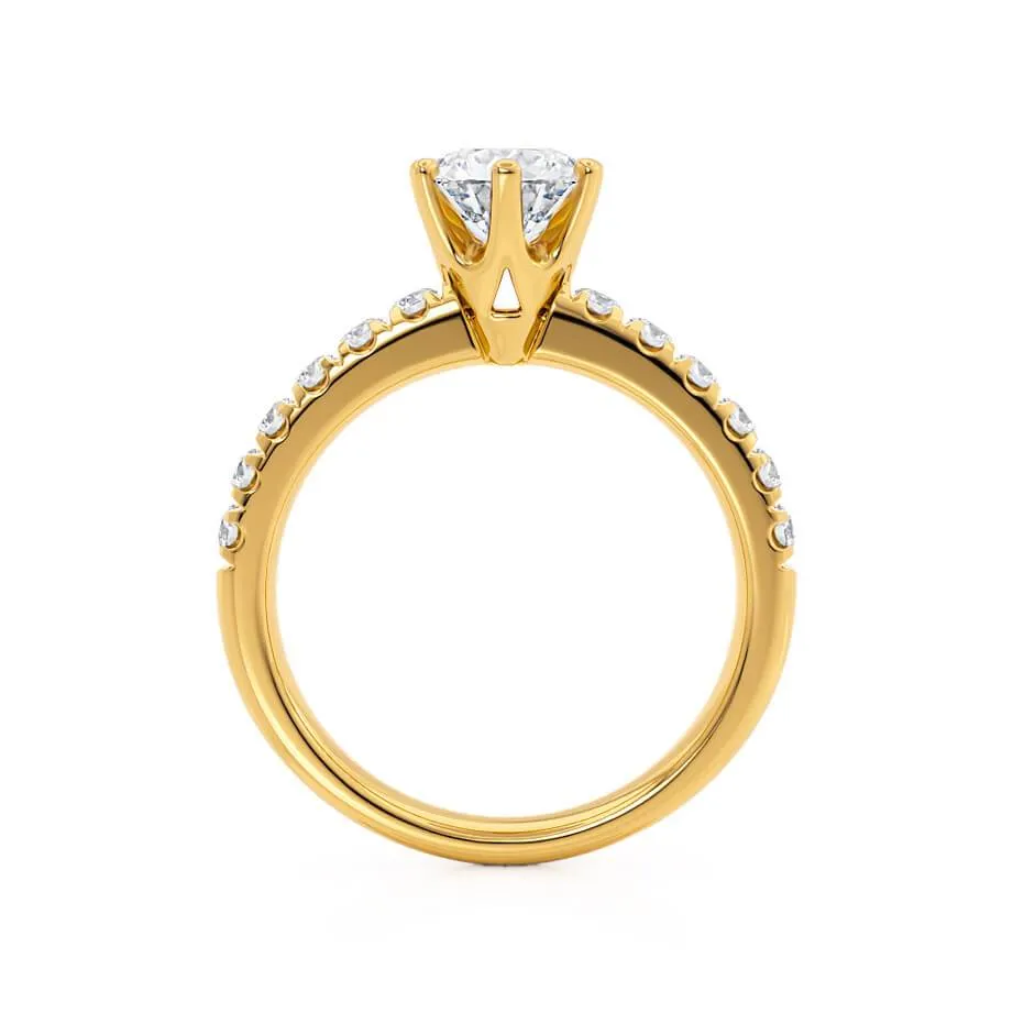 BELLE - Round Lab Diamond 18k Yellow Gold Shoulder Set Ring