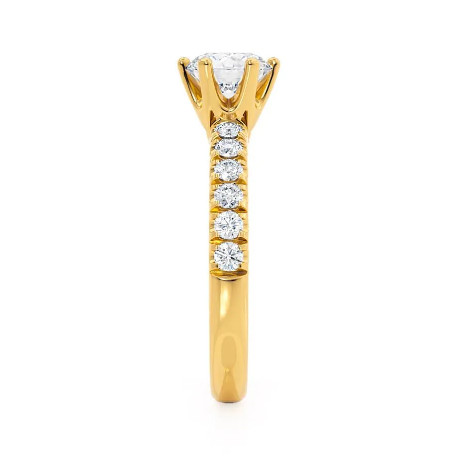 BELLE - Round Lab Diamond 18k Yellow Gold Shoulder Set Ring