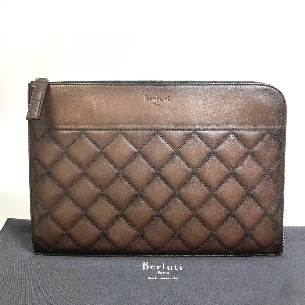 Berluti Clutch bag leather Dark brown Off the Road Nino Large NINO XL mens Used Authentic