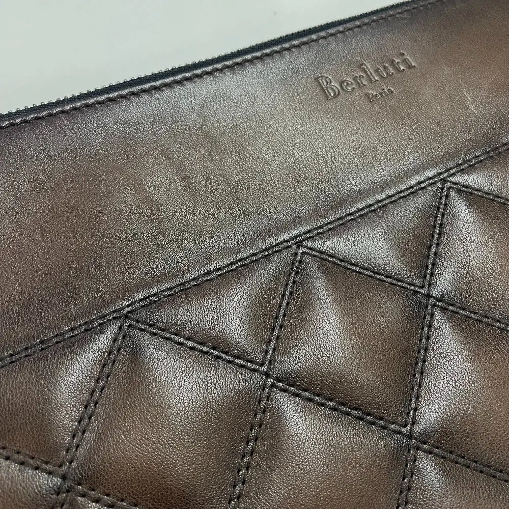 Berluti Clutch bag leather Dark brown Off the Road Nino Large NINO XL mens Used Authentic